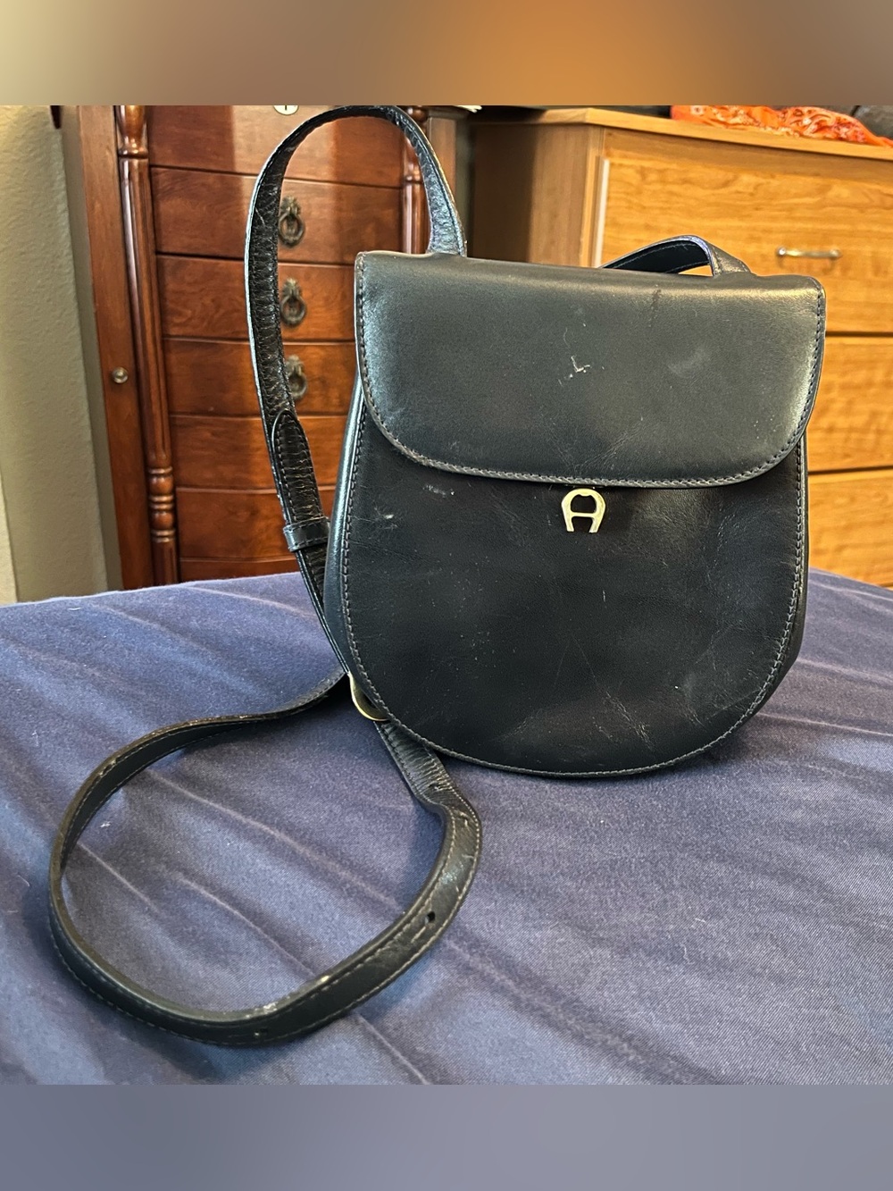 Etienne Aigner Black Leather Saddle Crossbody Bag